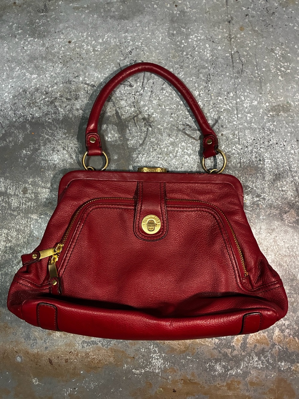 Vintage London Fog Red Leather Doctor Bag Satchel Purse